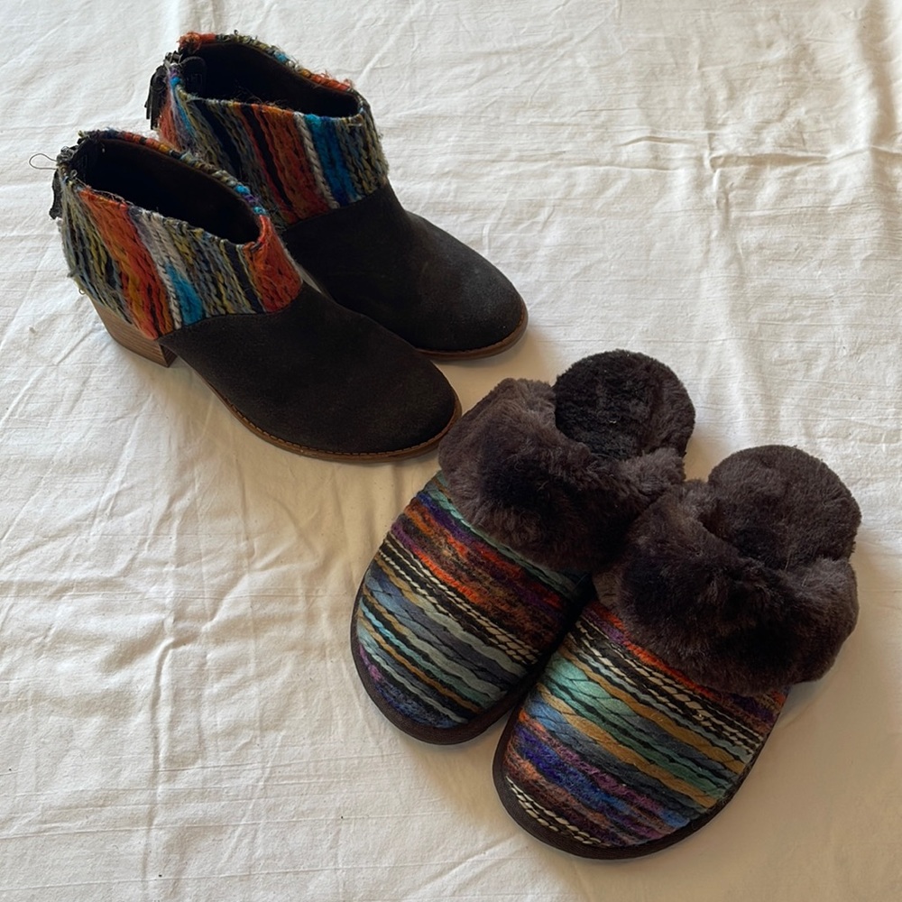 Toms Lam Bundle 5 Small Sarape Heeled Booties Slippers Fuzzy Slip On Festival